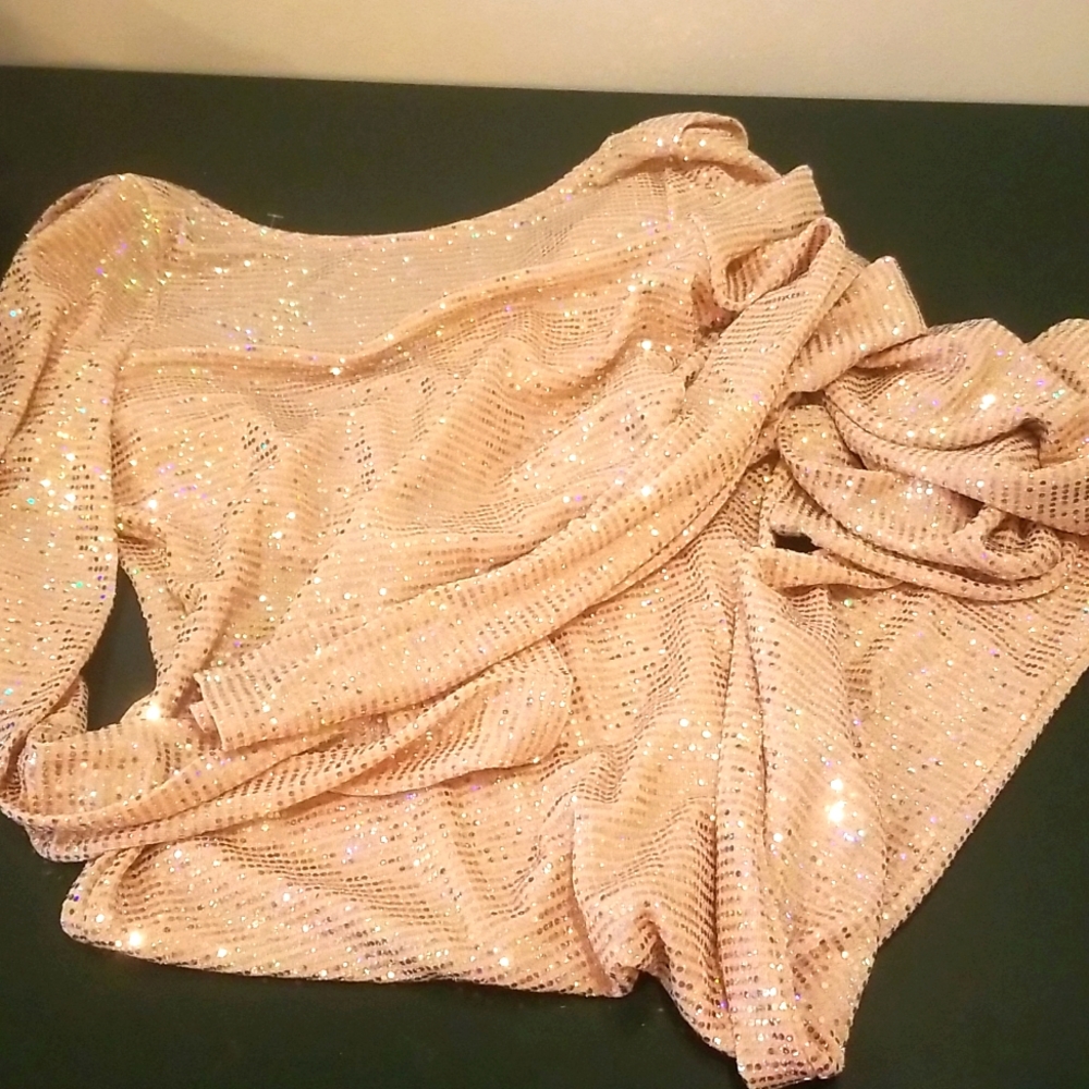 Gold sparkly bodysuit with drop back